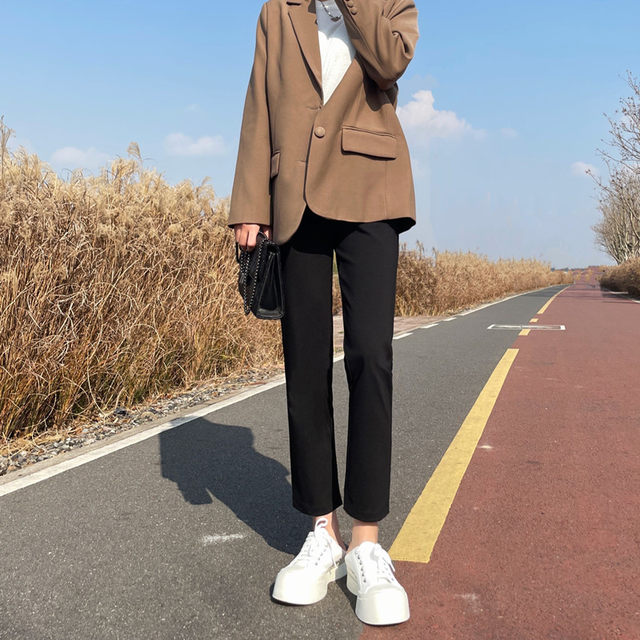 Small straight pants women's nine-point 2024 spring and autumn new style high-waisted slim fit versatile casual small feet cigarette suit pants