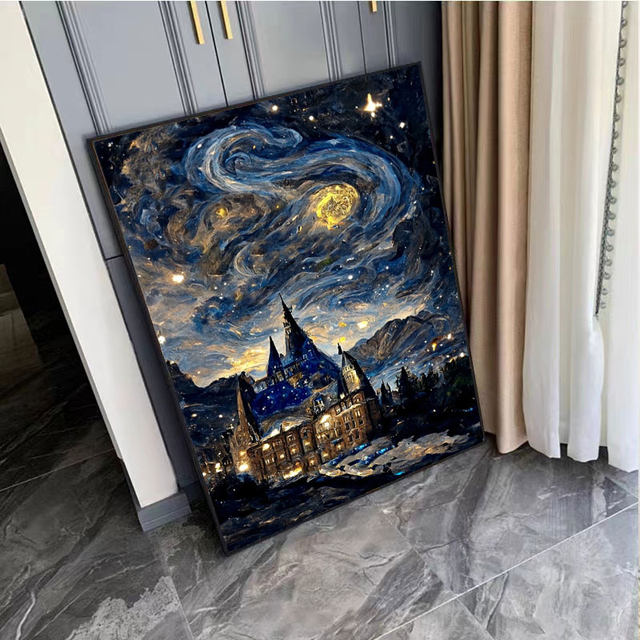 Framed Starry Sky Castle Diamond Painting World famous Painting Tile Cross Stitch 2023 ການເຮັດດ້ວຍມືໃຫມ່ DIY ຫ້ອງຮັບແຂກຫ້ອງນອນ