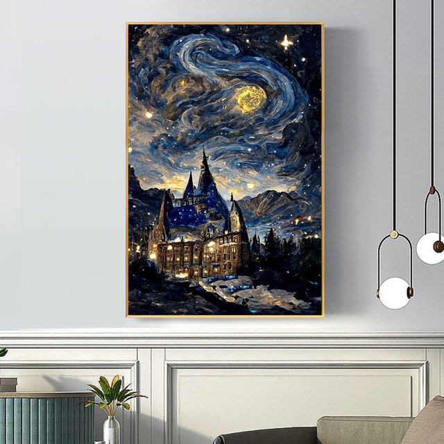 Framed Starry Sky Castle Diamond Painting World famous Painting Tile Cross Stitch 2023 ການເຮັດດ້ວຍມືໃຫມ່ DIY ຫ້ອງຮັບແຂກຫ້ອງນອນ