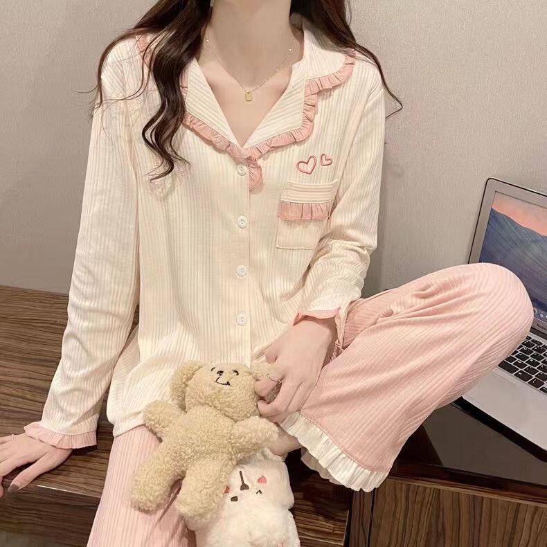 Chaoshan Jieyang pajamas women's spring and autumn new Japanese style simple ladies long-sleeved sweet ins style home service suit