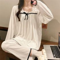 Chaoshan Jieyang pajamas womens 2022 new spring and autumn cotton ladies bow sweet ins style home clothes