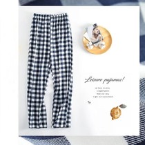 Pajama pants womens cotton summer thin section loose large size ladies spring and autumn leisure plaid air conditioning can be worn outside home trousers