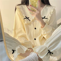 Chaoshan Jieyang pajamas womens spring and autumn cardigan doll collar princess style bow sweet ins style homewear suit