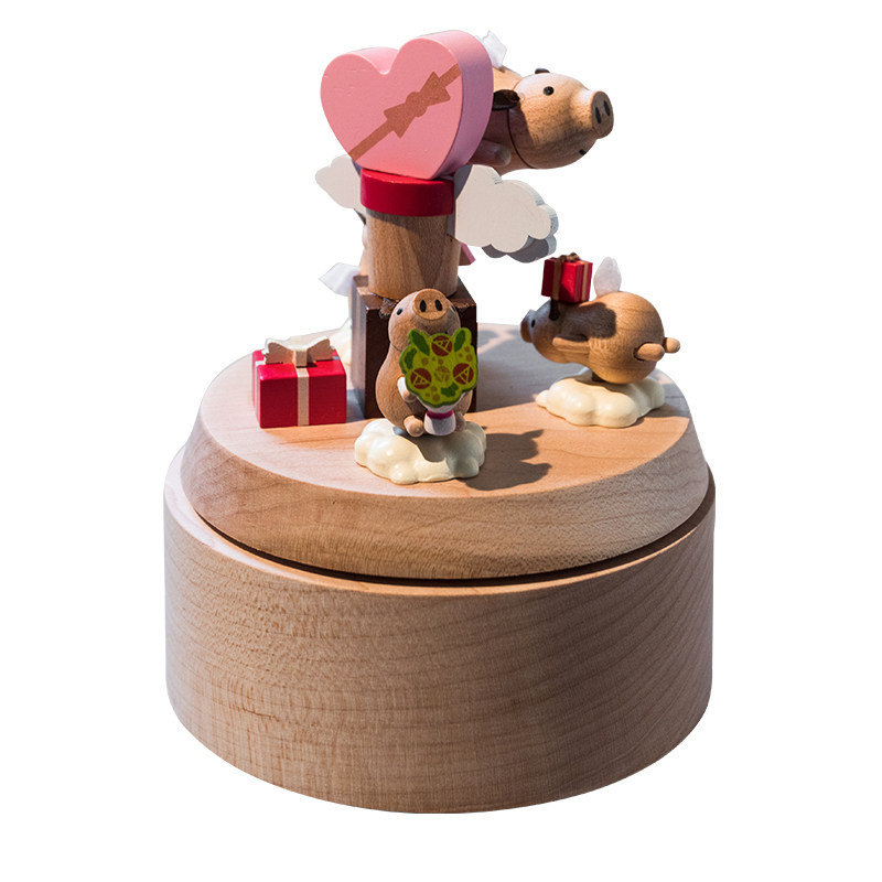 jeancard music box wooden music box birthday Tanabata Valentine's Day gift flying pig spinning children