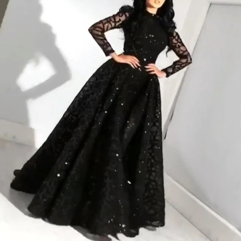 Women party dress Lady Evening Gown женщины длинный рукав блестки беспорядочного поздно платья 