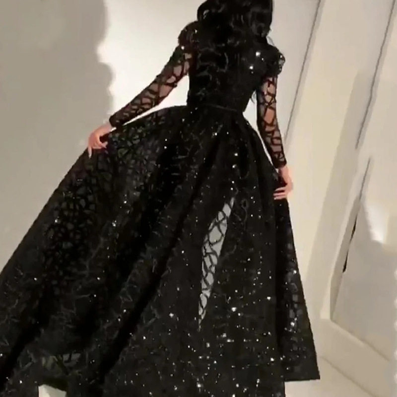 Women party dress Lady Evening Gown женщины длинный рукав блестки беспорядочного поздно платья 