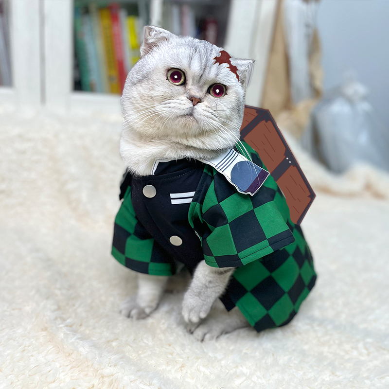 Demon Slayer Pet Cosplay Cat Clothes Kamado Tanjirou Fan-Made Headpiece Puppy Jacket Haori Costume