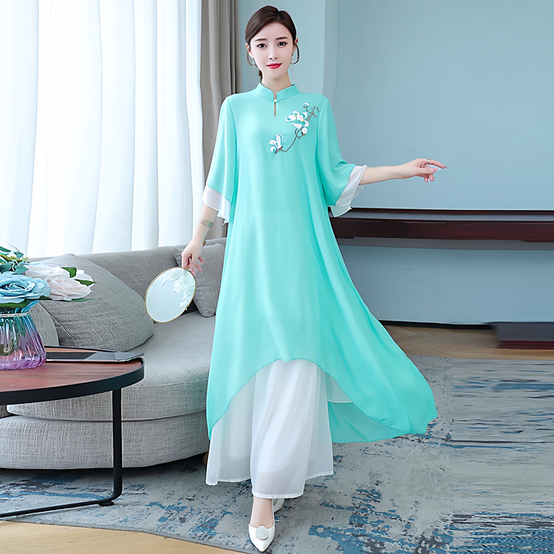 Chinese-Style Retro Spring and Summer Clothing, Improved Hanfu, Zen Clothing, Ethereal and Elegant Long Dress for Women, Tea Dress, Zen-Inspired Dress Chinese-Style Retro Spring and Summer Clothing, Improved Hanfu, Zen Clothing, Ethereal and Elegant Long Dress for Women, Tea Dress, Zen-Inspired Dress