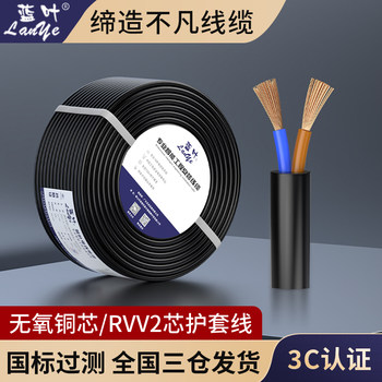 Blue Leaf Pure Copper Core National Standard Wire and Cable Rvv2 Core*0.3 Square Sheathed Wire Two-Core Monitoring Power Cord
