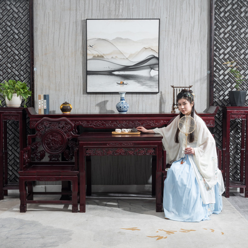 Chinese style solid wood middle hall six-piece set home Taishi chair eight immortals table four-piece set rural Buddhist hall table antique case