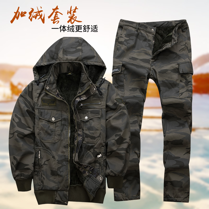 Pure Cotton Plus Suede Worksuit Suit Men Wear and thickened warm Lawsuit Army fans Outdoor camouflate overalls for autumn and winter