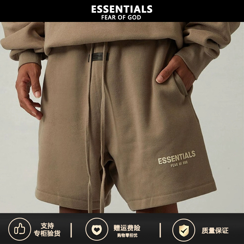 【Supports Inspection】5Zhe Fog Ess Shorts with Flocking Print and Fleece Lining, Casual Five-Point Shorts Essentials