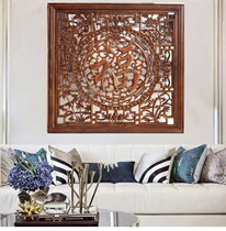 East Yang Wood Carving China Wind Four Seasons Five Fu Pendant Incense Camphor Wood Engraving Chinese Living Room Genguan Background Wall Wall Decoration