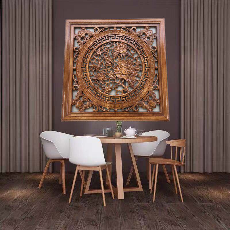 East Yang Wood Carving China Wind Kirin Five Fu Pendant Fragrant Camphor Wood Engraving Chinese Living Room Genguan Background Wall Wall Decoration