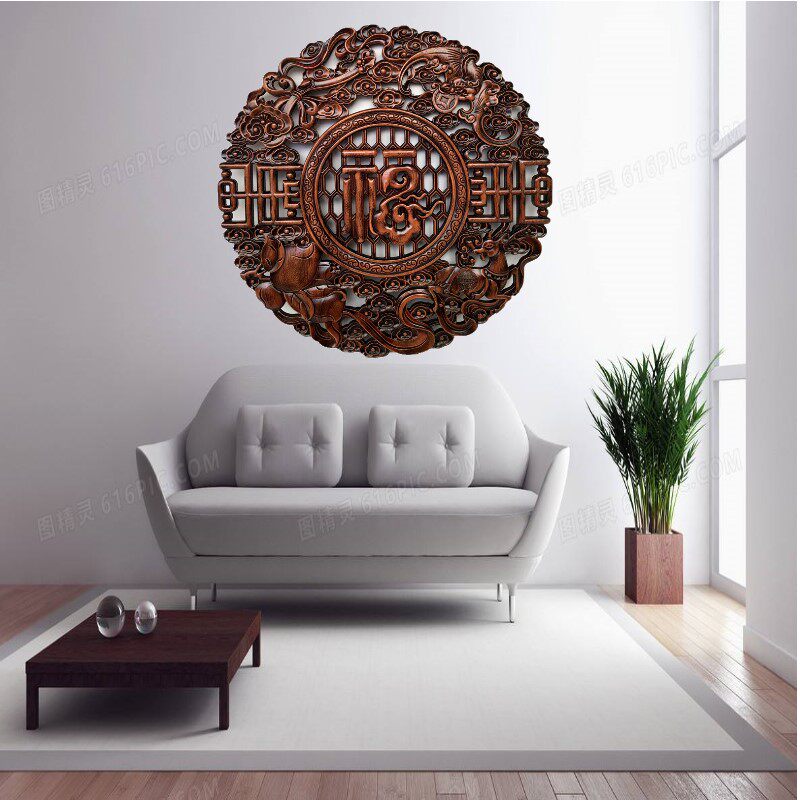Wood Carving Pendant Fragrant Camphor Wood Round Fu Character Home Living Room Genguan Middle Hall Background Wall Hanging Accessories New Solid Wood