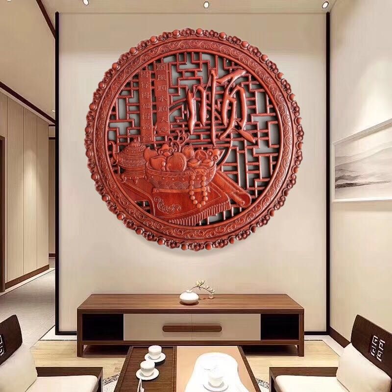 East Yang Wood Carving Pendant Zhangmu Decorative Painting Crafts Gift Pendulum decoration Chinese style Background Living room Bedroom Xuanguan Fui word corner flower wall-hanging