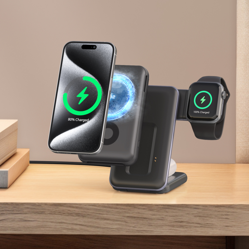 Cross-Border Qi2 Cooling Three-In-One Magnetic Wireless Charger Suitable for iPhone 16 /17 Apple Samsung Watches and Earphones