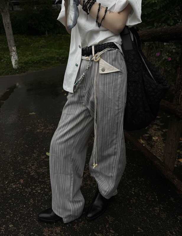 Pre Baroque Striped Folded White Embroidered Denim Elegant Vintage Straight Versatile Dress Pants Casual Trousers Pre Baroque Striped Folded White Embroidered Denim Elegant Vintage Straight Versatile Dress Pants Casual Trousers