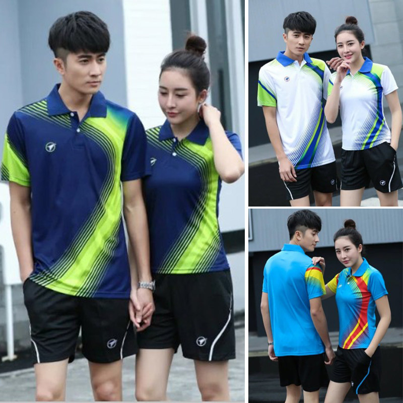 New Yuyufan lapel quick-drying badminton suit men's and women's summer sports T-shirt shorts tennis service soldier ball suit