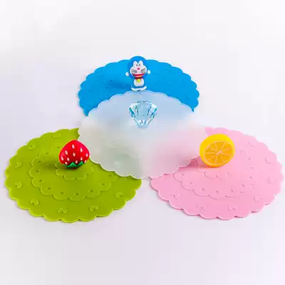 Silicone cup lid Cute cartoon glass cup leak-proof accessories Food grade universal cup lid 12cm plus size
