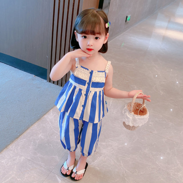 Girls summer suit 2021 new net red baby summer dress foreign style children's clothes children's suspenders two-piece set trendy