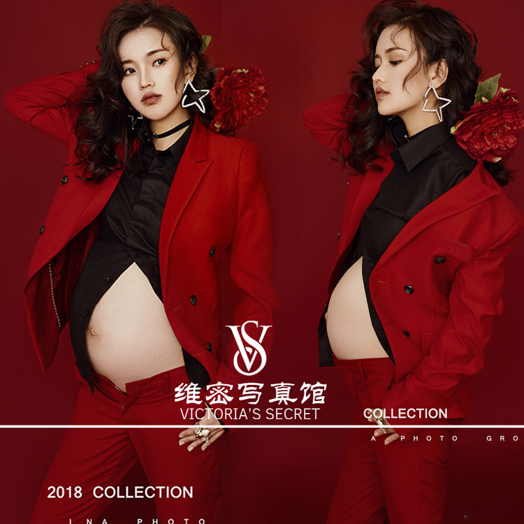 Movie House Pregnant Woman Writing True Themed Clothing Big Belly Mommy Suit Personality Image of Gestured Art Photos PHOTO DRESS-TAOBAO