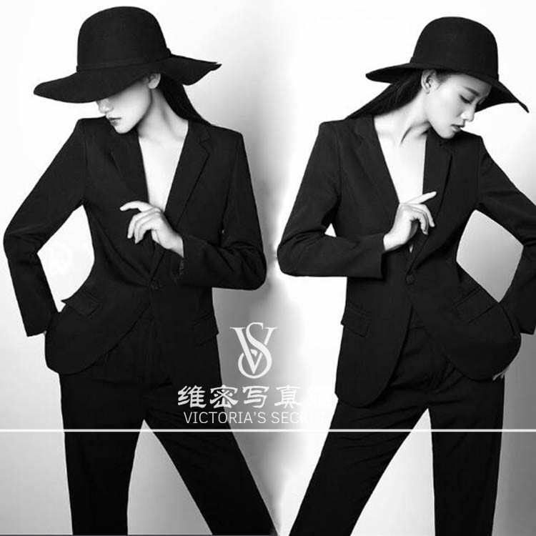 Photo-comic studio Fashion Writing Real Dress Woman Style Body Black Suit Big Wind Cover Themed Fashion