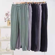 Pure cotton home pants Spring and autumn cotton couple pajamas Mens and womens home pants Thin casual home pants air conditioning pants