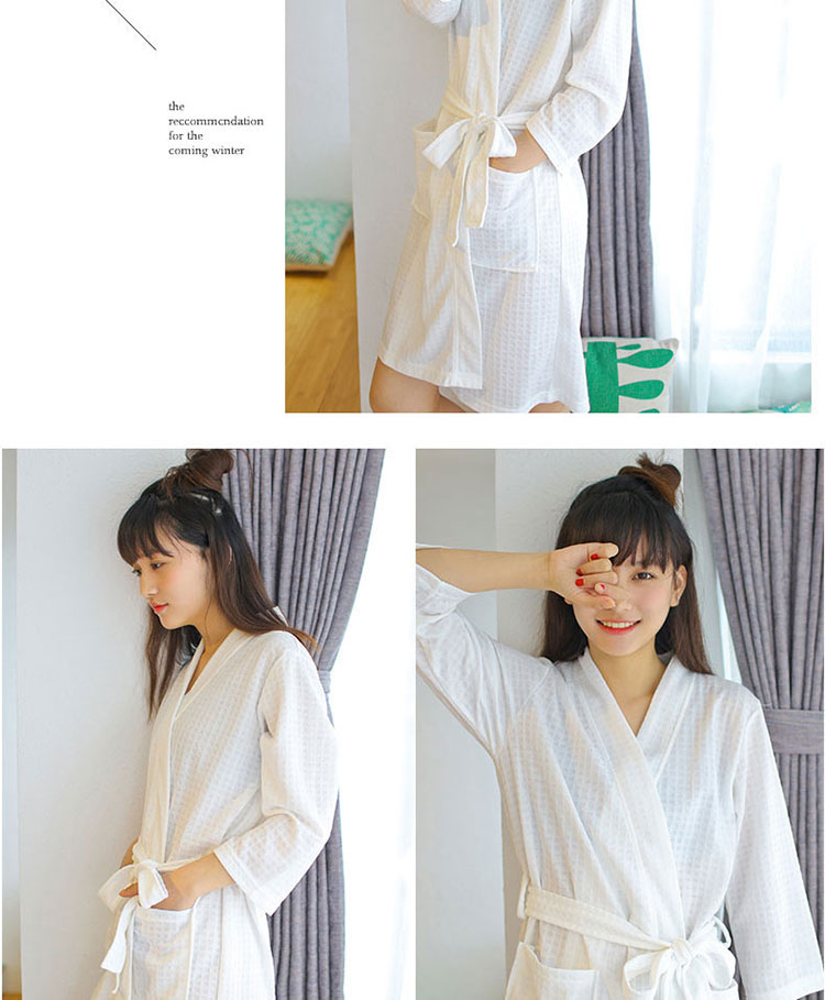 Áo ngủ nữ mùa xuân và mùa hè phần mỏng waffle áo choàng tắm nữ ngọt ngào thanh niên dài yukata nam giới và phụ nữ đồ ngủ nhà dịch vụ quần áo ngủ