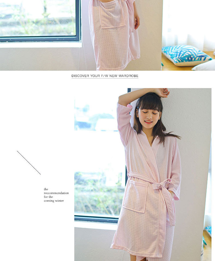Áo ngủ nữ mùa xuân và mùa hè phần mỏng waffle áo choàng tắm nữ ngọt ngào thanh niên dài yukata nam giới và phụ nữ đồ ngủ nhà dịch vụ quần áo ngủ
