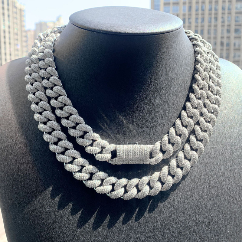 15mm Bubble Cuban Chain with Micro-Inlaid Diamonds, Hip-Hop Rap Versatile 3D Miami Cuban Necklace, Copper Electroplated 18K
