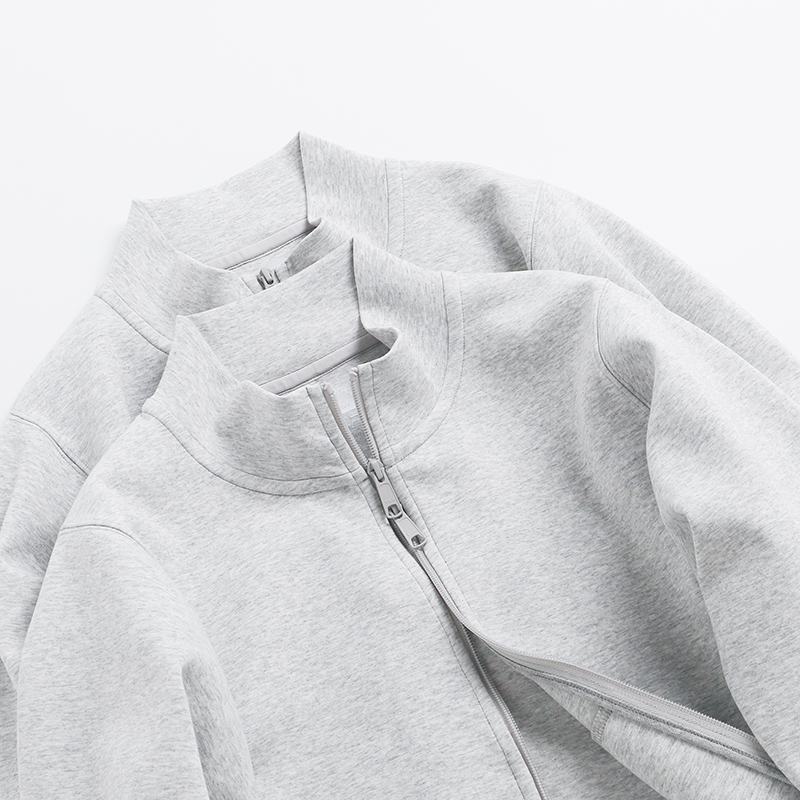 Heavyweight Pure Cotton 3D Bionic Cloud-Like Simple Double-Zip Stand Collar Sweatshirt High-Quality Casual Double-Zip Jacket for Men
