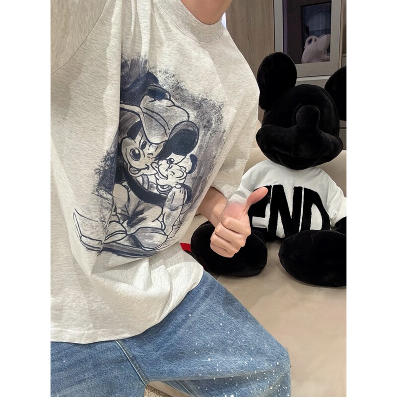 [Chen Get Rich] Fa Cai New Mickey and Brook托 Original Design T-Shirt for Men ins Versatile Loose Short Sleeves