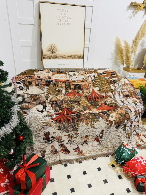 Christmas Ski Resort Holiday Sofa Cotton Thread Blanket Decorative Carpet Knitted Thread Blanket Decorative Tapestry Arrangement Blanket Christmas Ski Resort Holiday Sofa Cotton Thread Blanket Decorative Carpet Knitted Thread Blanket Decorative Tapestry Arrangement Blanket