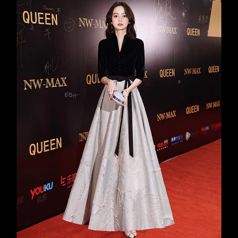 French-Style Black Evening Dress 2026 New Model, High-End Banquet Style, Elegant Socialite Host, Light Luxury Coming-Of-Age Ceremony Performance Dress