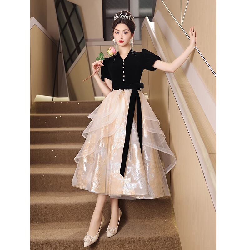 Black Evening Dress for Women 2026 New Style High-End Banquet Elegant Petite Adult Ceremony Light Luxury Niche High-End