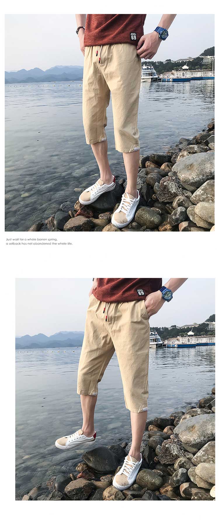 Mùa hè 2018 phiên bản Hàn Quốc mới của giới trẻ tự tu bảy điểm quần âu quần cotton harem quần baggy nam
