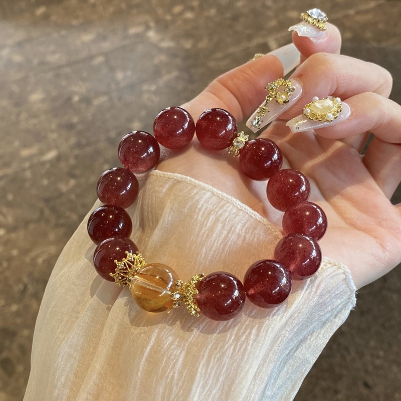 Natural Starlight Cherry Strawberry Crystal Bracelet Attracts Love, Yellow Resin Flower Bracelet, Niche Design with a High-End Feel, Popular with Fire and Earth Elements Natural Starlight Cherry Strawberry Crystal Bracelet Attracts Love, Yellow Resin Flower Bracelet, Niche Design with a High-End Feel, Popular with Fire and Earth Elements