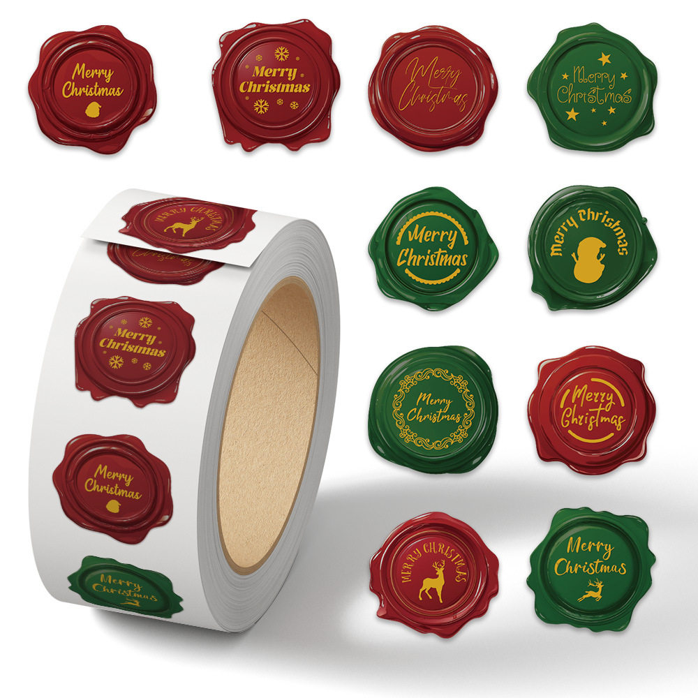 500 Pieces of Christmas Wax Seal Stamp Roll Stickers, New Creative Journaling Materials, Self-Adhesive Sealing Stickers