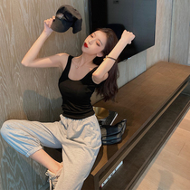 Black small camisole womens summer wear tight base inside sleeveless t-shirt sexy top 2021 new