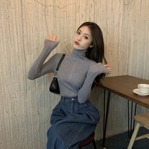Gray turtleneck base shirt womens summer Western style knitted top sexy slim sweater 2021 new trend