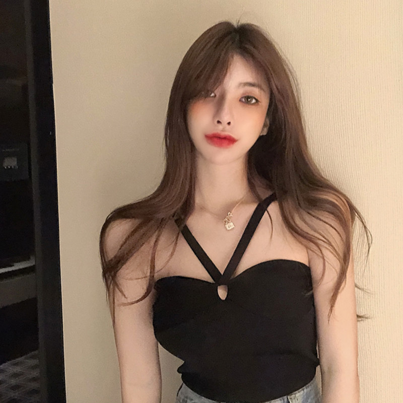 Black beauty back cross halter camisole Female inner wear bandeau sexy hottie wrapped chest bottom top summer
