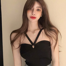 French halter neck black suspender beauty back vest women wear hot girls outside summer sexy inside with short top 2021 new