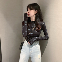 Black base shirt womens summer with thin tight letter long-sleeved t-shirt sexy slim top 2021 new