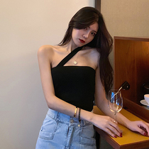 Black slanting shoulder neck beauty back vest female summer outside wearing sexy babe chest chest