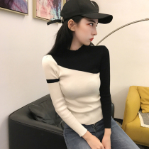 Semi-high neck knitted base shirt female spring and autumn slim slim sweater 2021 New tight jacket long sleeve tide