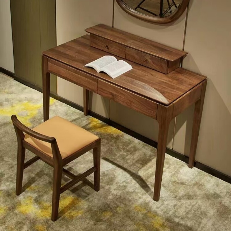 North American Black Walnut Dressing Table with Integrated Storage Cabinet, Light Luxury Wall-Mounted Makeup Mirror, All Solid Wood Storage Vanity Table North American Black Walnut Dressing Table with Integrated Storage Cabinet, Light Luxury Wall-Mounted Makeup Mirror, All Solid Wood Storage Vanity Table
