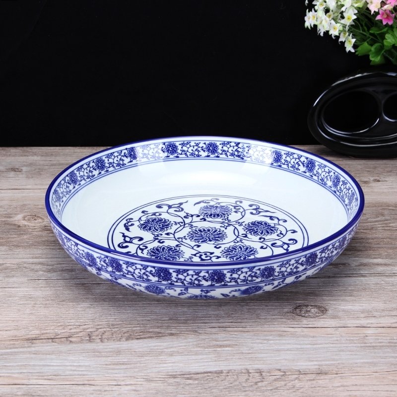 Hotel blue and white ceramic large bowl shallow bowl boiled fish bowl fish head bubble cake bowl chopped pepper fish head plate soup bowl fish plate