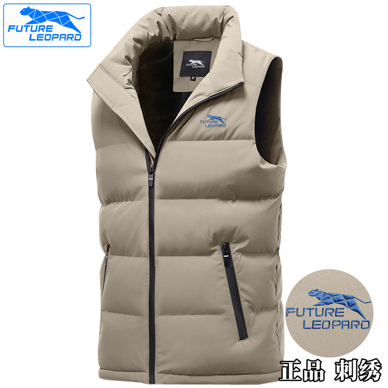 Men's down Cotton Vest 2026 New Style for Outer Wear in Autumn and Winter, Embroidered, Fleece-Lined, Thickened, Warm, Sleeveless, Stand-Up Collar Vest