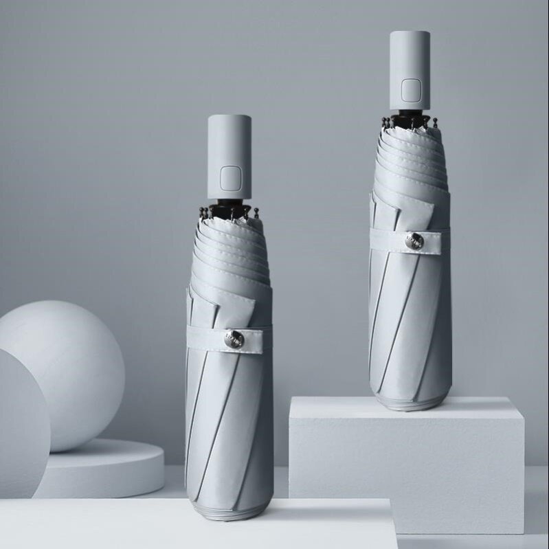 Automatic umbrella men's and women's folding sunshade large sturdy rain and sun dual-use sunscreen anti-UV black plastic sunshade